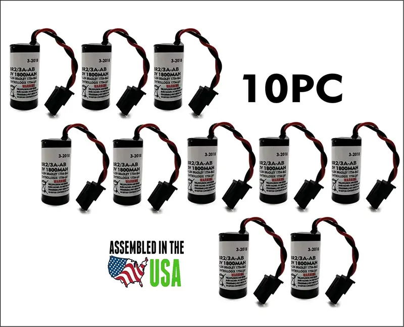 10-Pack Allen-Bradley BR2/3A-AB, 1756-BA2, and 1756-L6X PLC Lithium Backup Battery – 3V, 1500mAh