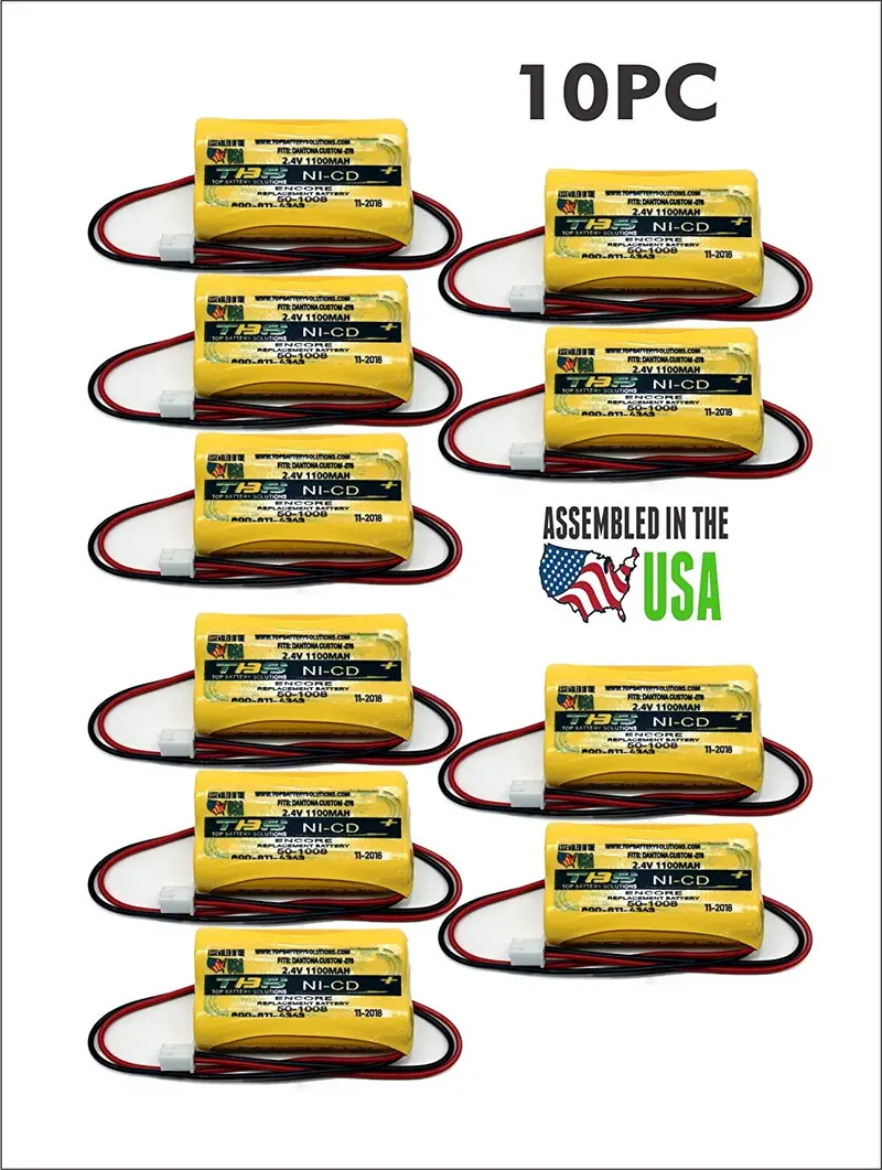 10-Pack Encore 50-1008 & CUSTOM-278 Emergency Light Backup Battery – 2.4V NiCd