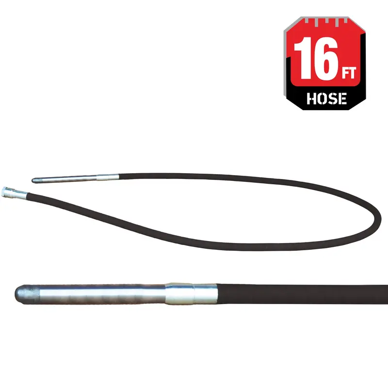 16-Foot Flexible Concrete Vibrator Shaft with Hose and Head