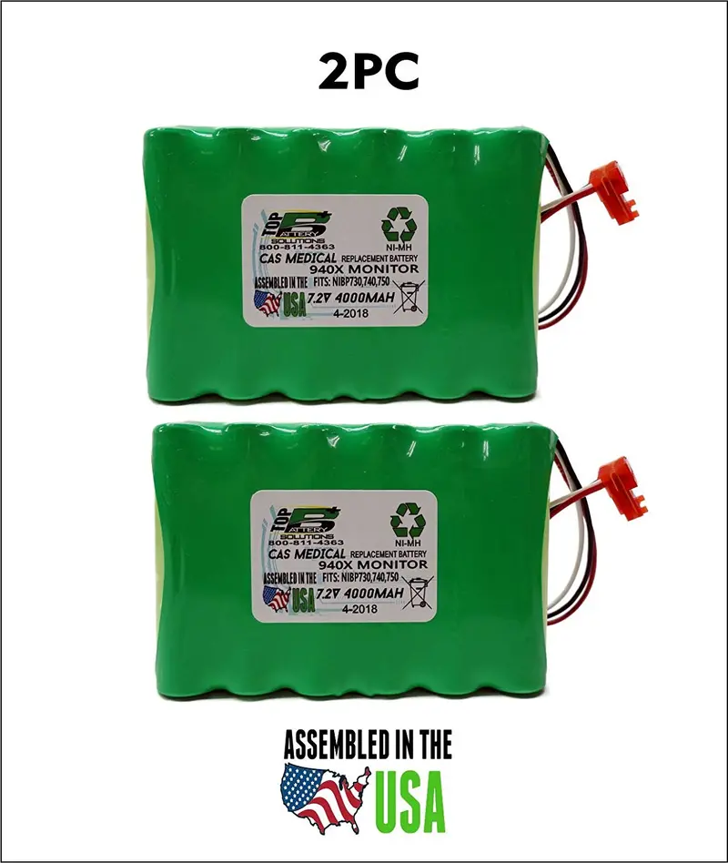 2-Pack CAS Medical Monitor Battery: Compatible with 940X, NIBP 730/740/750, Part #03-08-0450, 120336, 6036