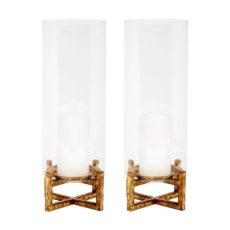 Aged Gold Metal and Glass Candle Holder
