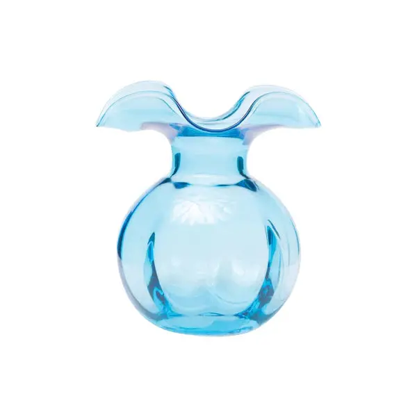 Aqua-Tinted Hibiscus-Themed Glass Bud Vase