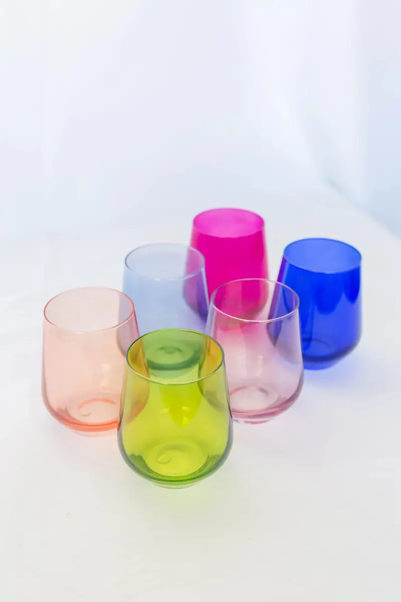 Assorted Color Estelle Stemless Wine Glass Set