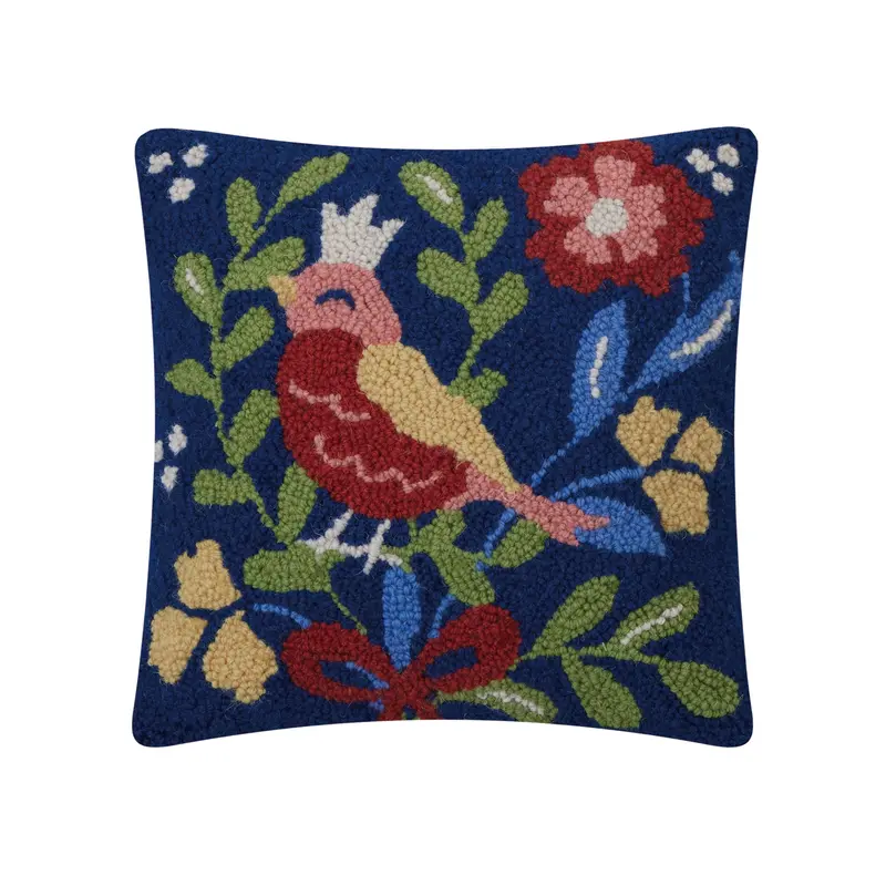 Bird-in-Bouquet Embroidered Hook Pillow