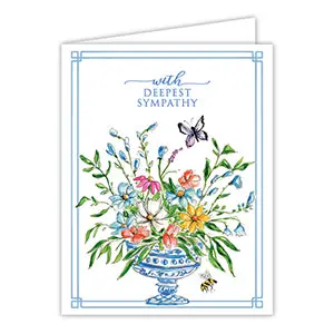 Blue Bamboo Trellis Floral Arrangement Greeting Card
