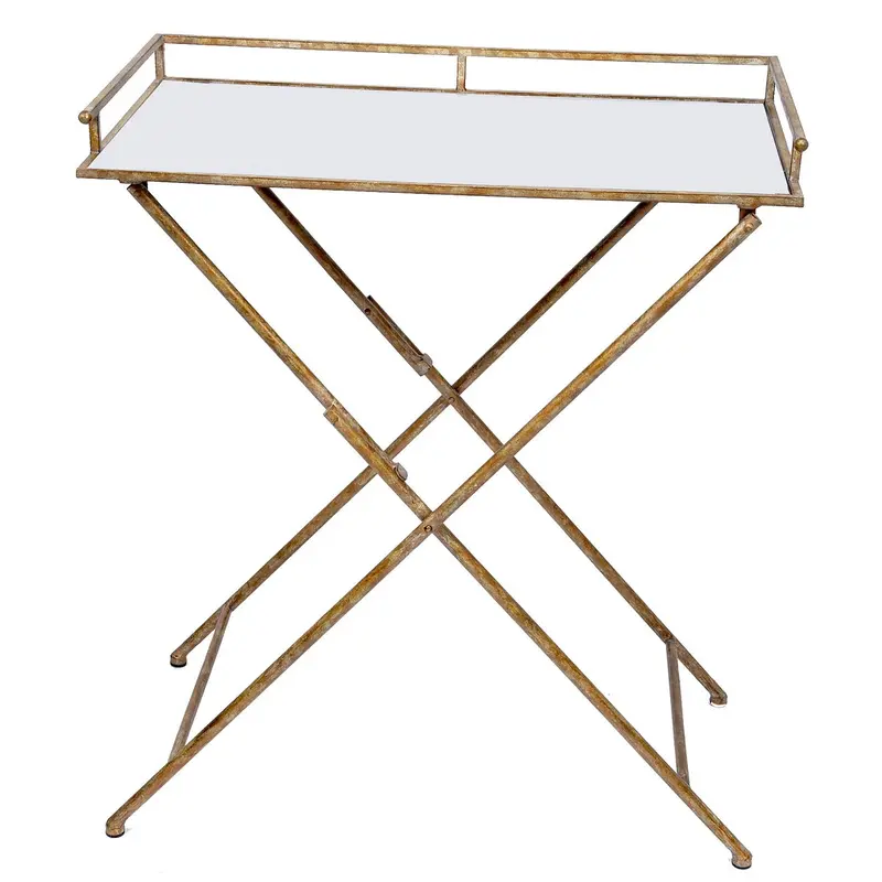 Champagne-Mirrored Rectangular Serving Tray Table
