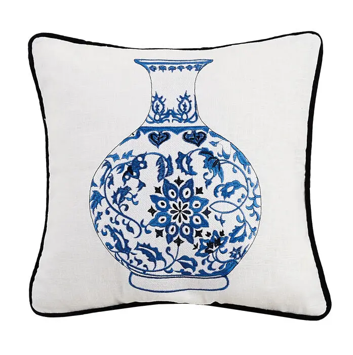 Chinoiserie-Inspired Floral Vase Decorative Pillow