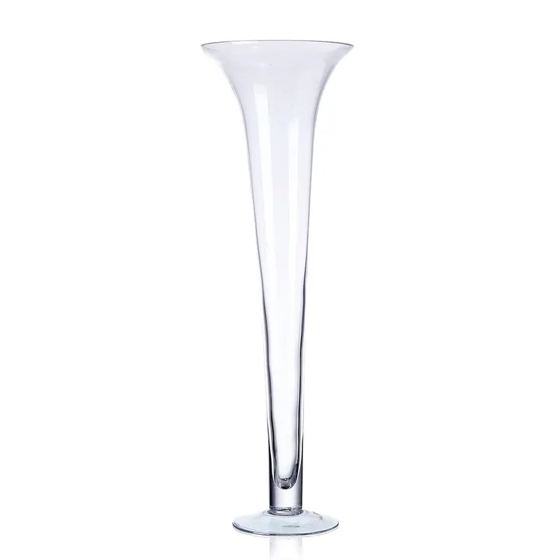 Clear Trumpet-Shaped Glass Vase – 23.5 Inches Tall