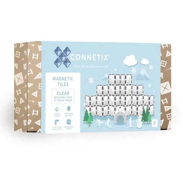Connetix Clear Rectangle Magnetic Tiles Set – 12-Piece Starter Pack