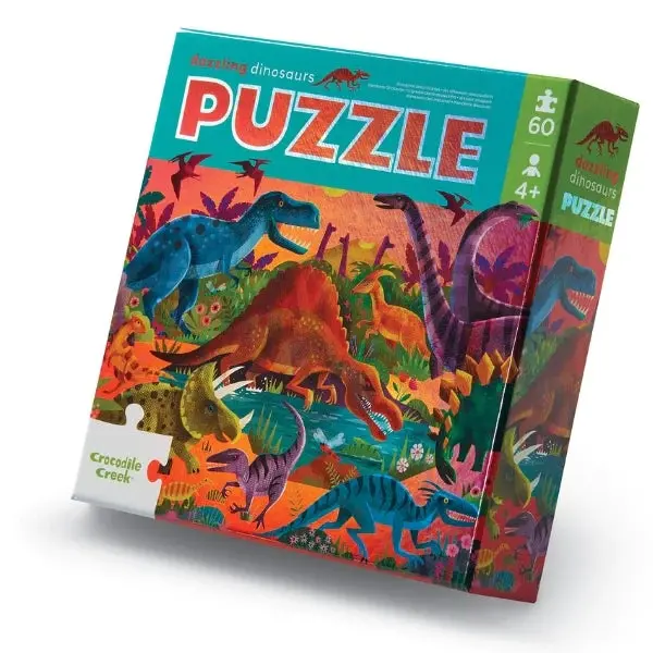 Crocodile Creek Dazzling Dinosaurs Foil Puzzle – 60-Piece Sparkly Challenge