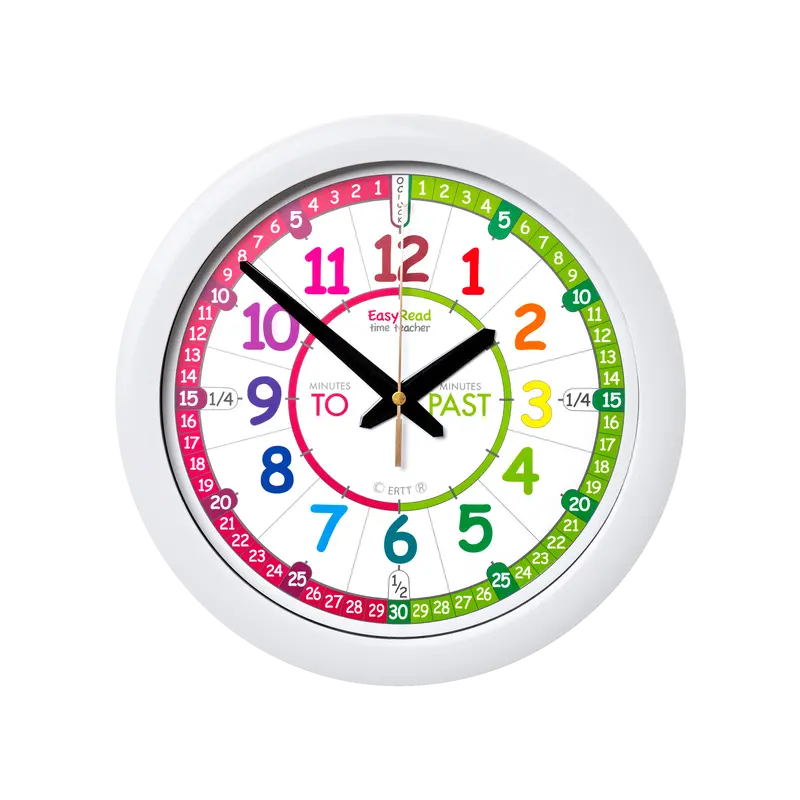 Easy Read To/Past Wall Clock – Rainbow-Colored Teaching Clock for Time Concepts