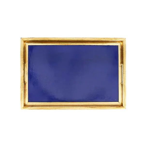 Florentine Cobalt & Gold Rectangular Wood Tray – Medium Size