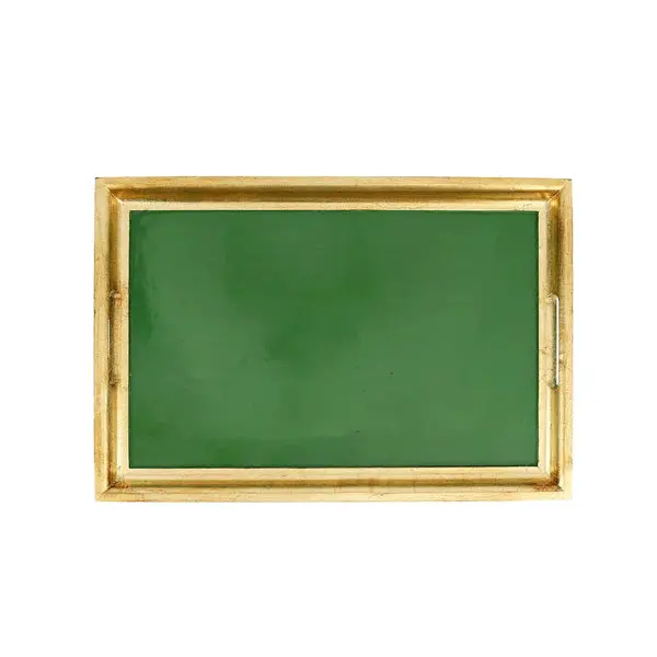 Florentine Green & Gold Rectangular Wood Tray – Medium Decorative Tray