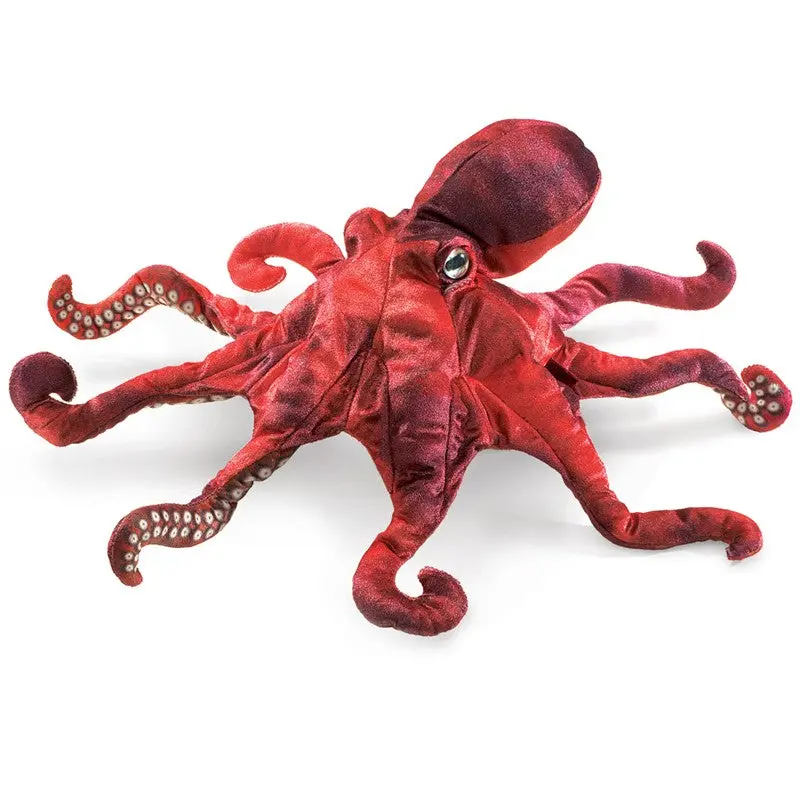 Folkmanis Red Octopus Hand Puppet – Tentacle-Moving Ocean Animal Toy