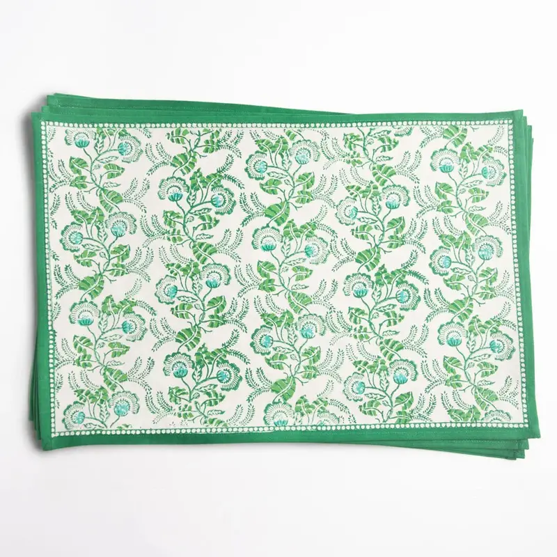 Gardenia Vine Emerald Green Placemats – Set of Four