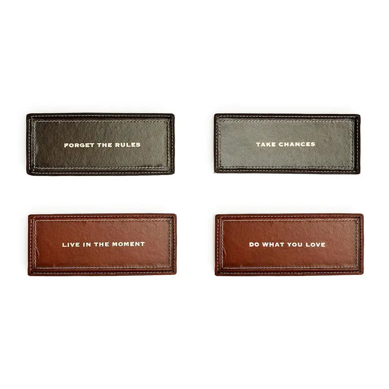 Genuine Leather Desk Tray with Gold Foil Detailing