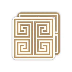 Gold Greek Key Design Square Coaster