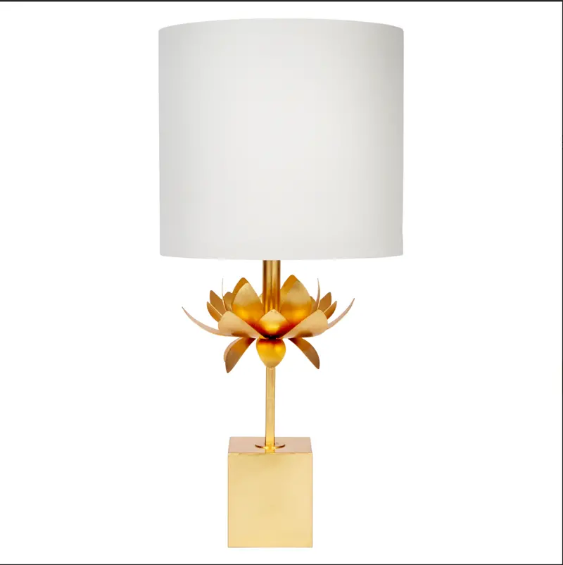 Gold Leaf Mallory Table Lamp with White Linen Shade