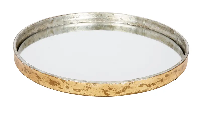 Grace Round Mirrored Tray in Gold & Silver Leaf
