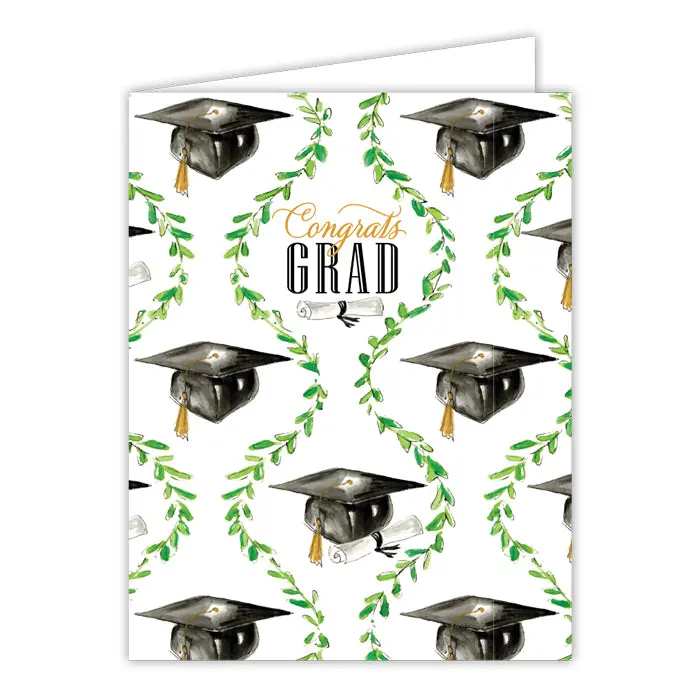 Graduation Celebration Card with Caps & Garland, Hand-Painted