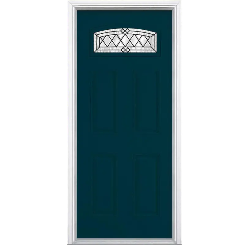 Halifax Camber Fan Lite Smooth Fiberglass Prehung Front Door with Vinyl Frame and Brickmold