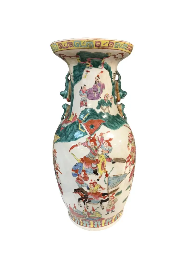 Hand-Painted 18-Inch Tall Porcelain Decorative Jar
