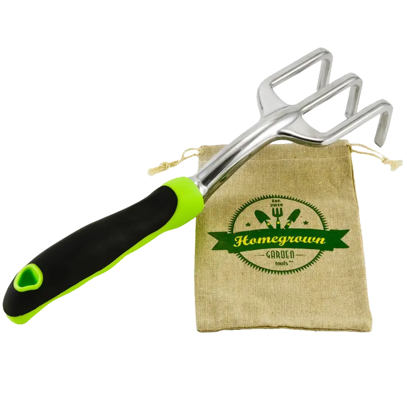 Homegrown Garden Tools Cultivator Hand Rake – Ergonomic Design with Burlap Carry Sack