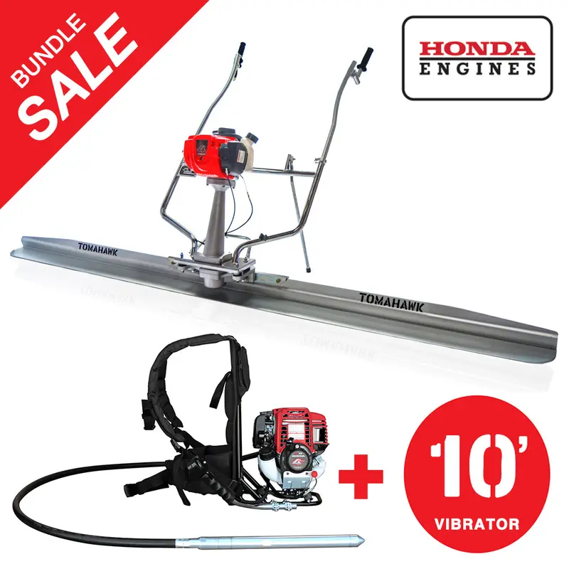Honda-Powered Concrete Finishing Kit: Magnesium Screed Blade, Float, and 10″ Vibrator Whip