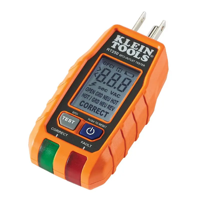 Klein RT250 GFCI Receptacle Tester with Backlit LCD Display