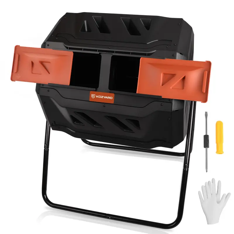 KOZYARD 360° Rotating Dual-Chamber Compost Bin with Sealed Lids