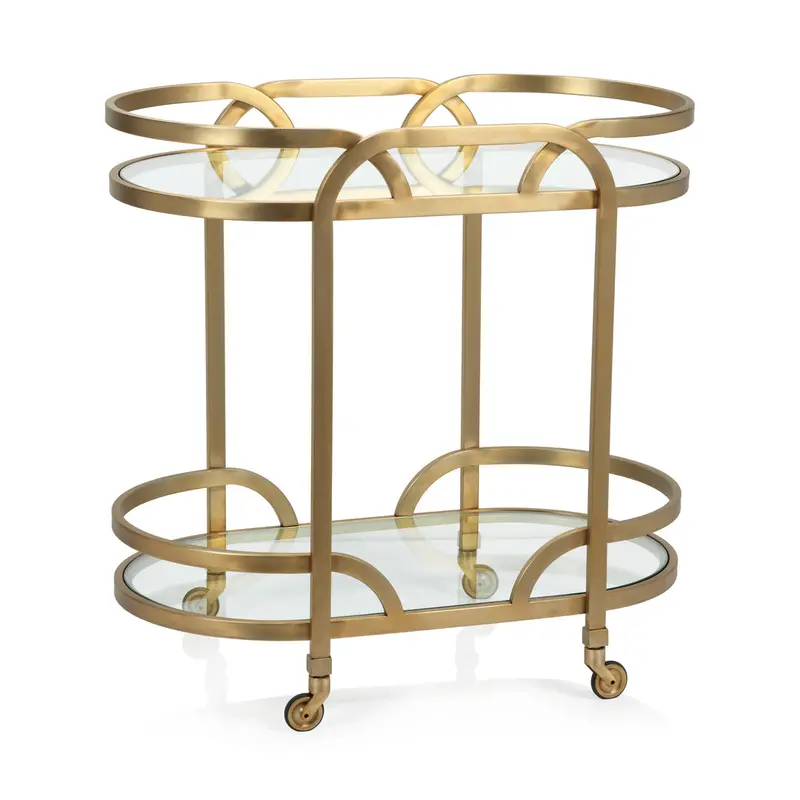 Lilette Luxe Matt Gold Rolling Bar Cart