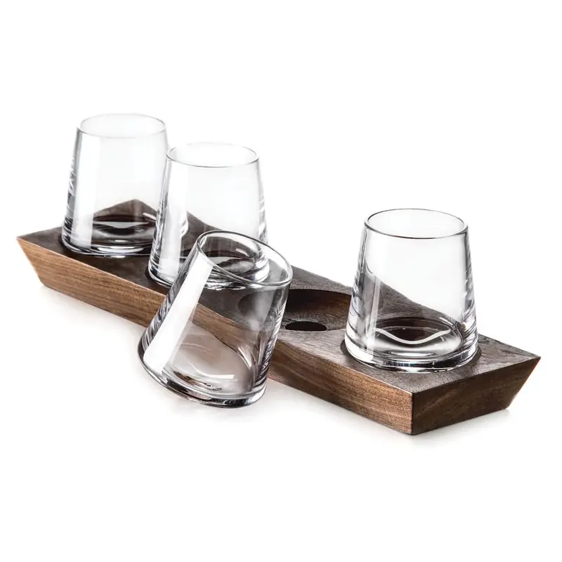 Ludlow Whiskey Glass Set – 2 Tumblers with Wooden Display Base