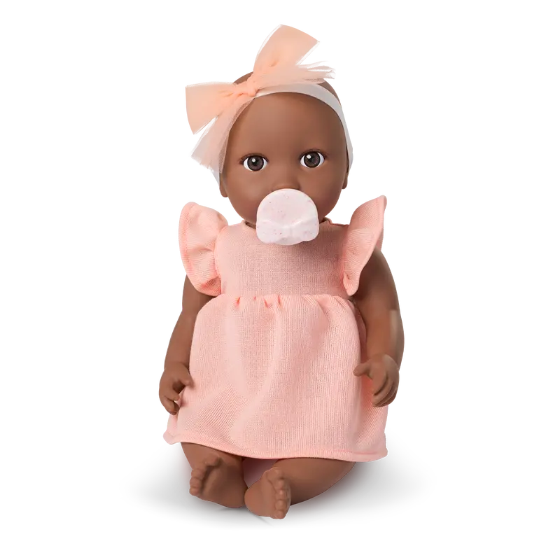 LullaBaby Soft-Touch Doll Girl with Pink Dress, Brown Eyes, and Warm Skin Tone