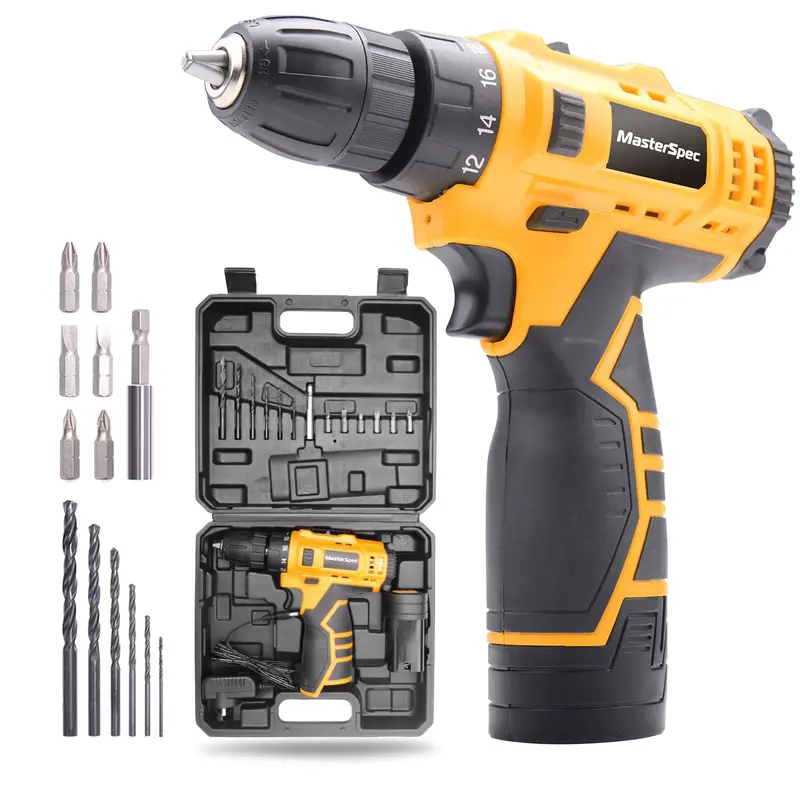 MasterSpec 12V Cordless Drill Driver Kit with Battery & Fast Charger