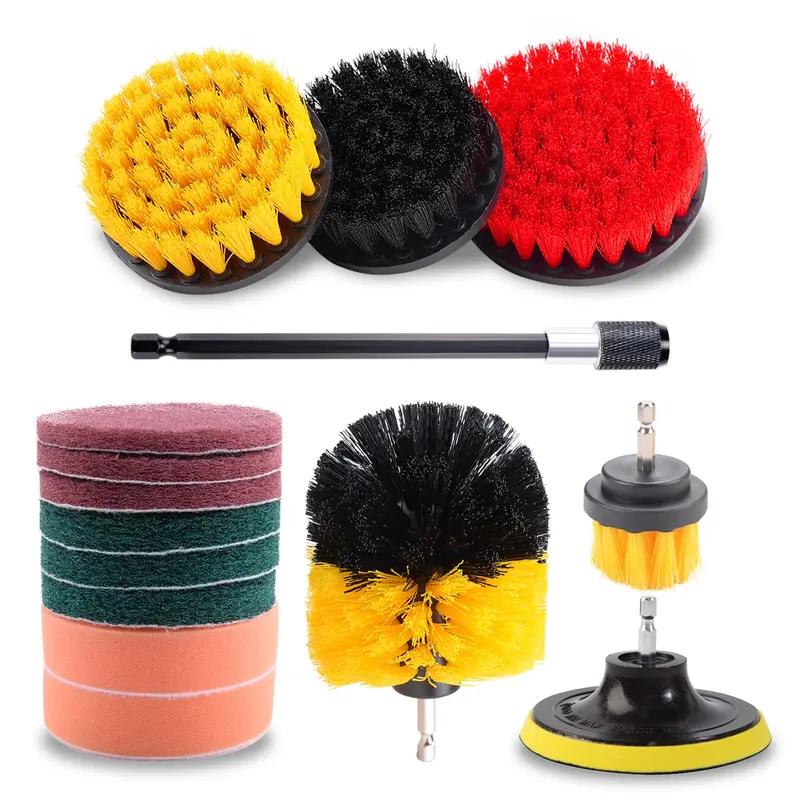 MasterSpec 15-Piece Drill Attachments Kit – Scrub Brushes & Sponge Pads with Extender