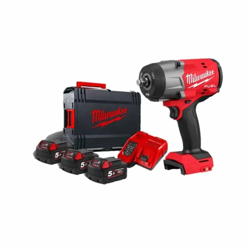 Milwaukee M18FHIW2F12-503X 18V Fuel High-Torque 1/2″ Impact Wrench – Includes Friction Ring & Three 5.0Ah Batteries