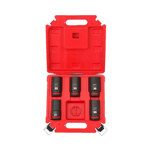 Milwaukee ShockWave Impact Duty Deep Socket Set – 3/4″ Drive, 5-Piece, Heavy-Duty Design – Model 4932498750