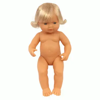 Miniland 38cm Caucasian Girl Doll – Foundational Diversity Toy in Carry Bag