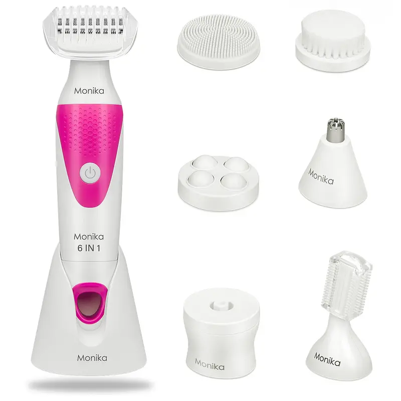 Monika 6-in-1 Cordless Electric Lady Shaver – Portable USB-Rechargeable Facial, Leg & Underarm Epilator