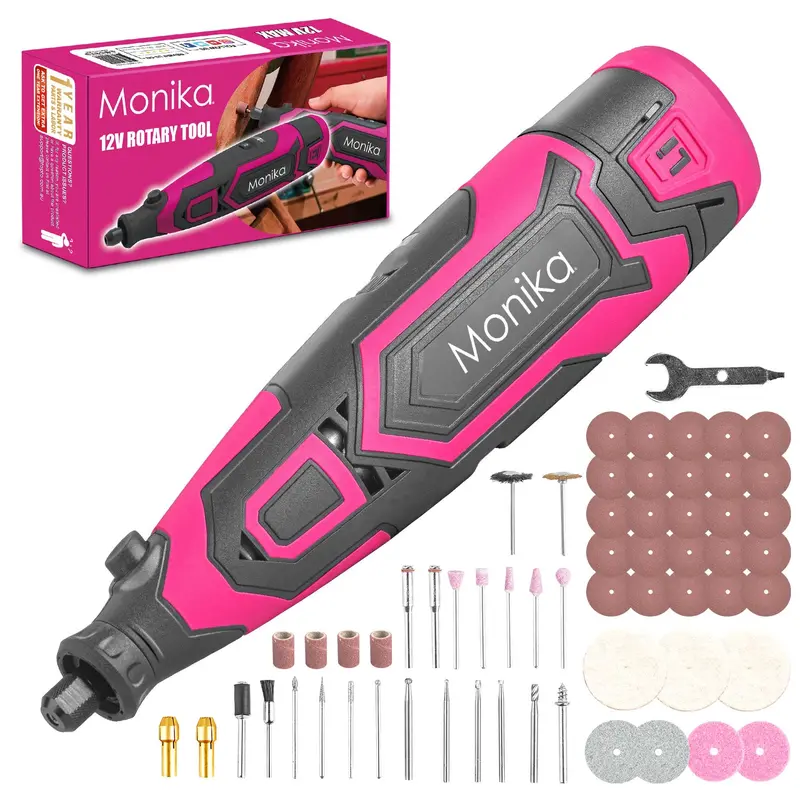 Monika Pink Cordless Rotary Tool – Variable-Speed Engraver and Grinder with Multi-Accessories