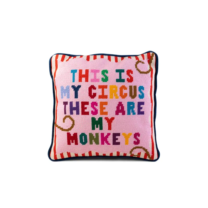 My Circus Themed Needlepoint Pillow – Playful Narrative Art