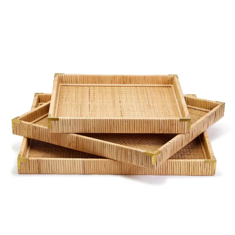 Natural Rattan Oversized Square Serving Tray