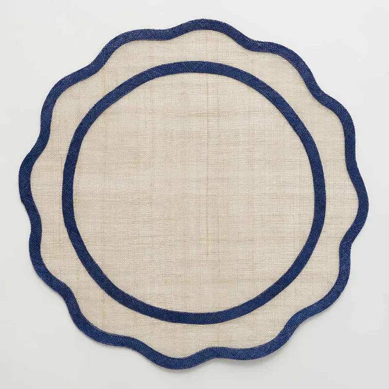 Navy Blue Scalloped Woven Placemats – Set of Four