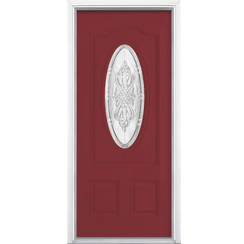 New Haven Three-Quarter Oval Lite Smooth Fiberglass Prehung Entry Door with Brickmold