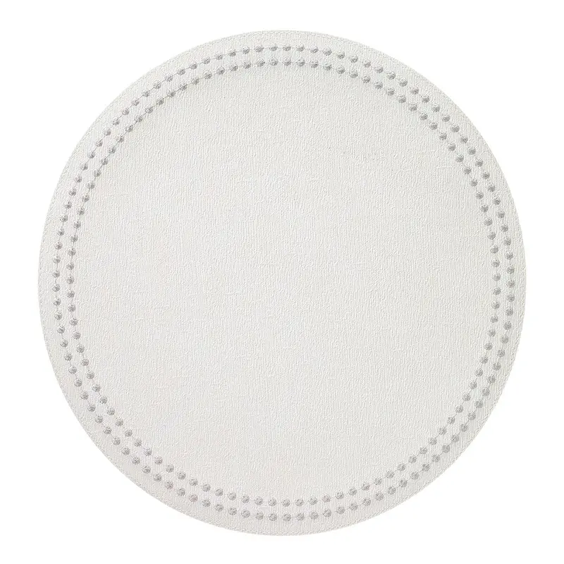Pearls Embroidered Round Placemats – 15″ Luxe Fabric Set