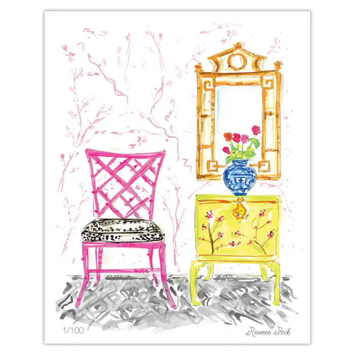 Pink Interior-Themed Watercolor Art Print