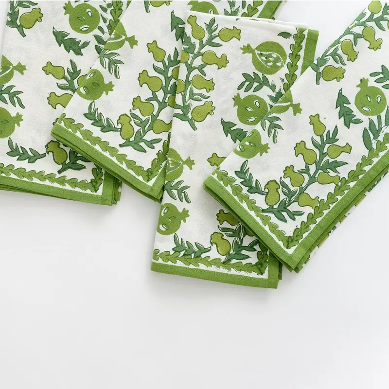 Pom Bells Green Linen Napkins – Set of Four