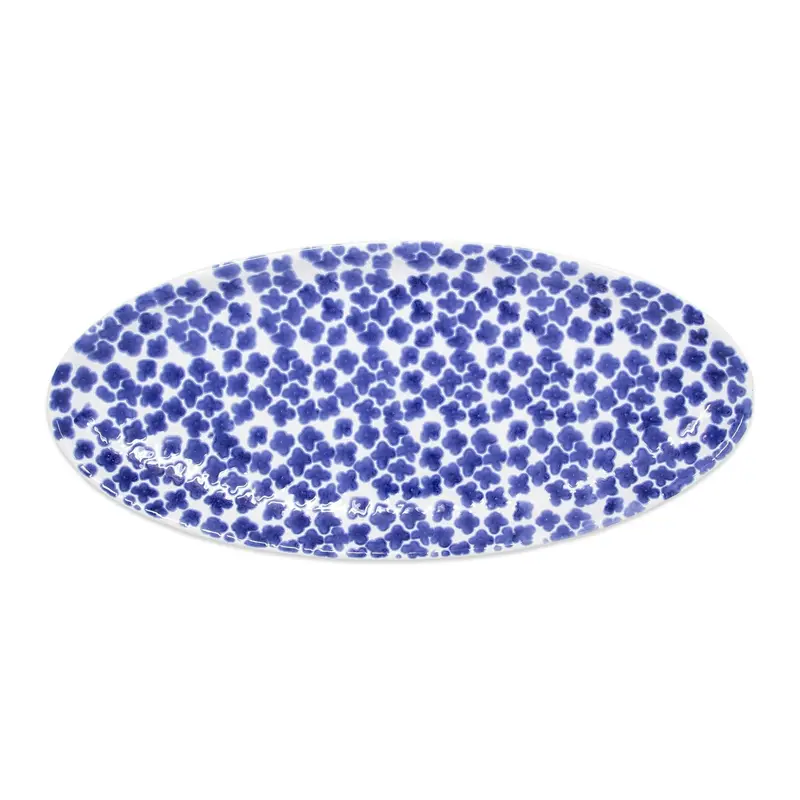 Santorini-Inspired Narrow Oval Floral Platter