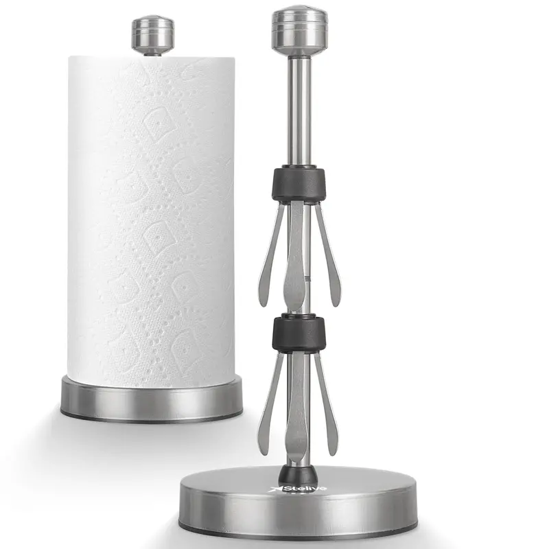 Stelive 11-Inch Freestanding Stainless Steel Paper Towel Holder with Weighted Base and One-Handed Dispensing