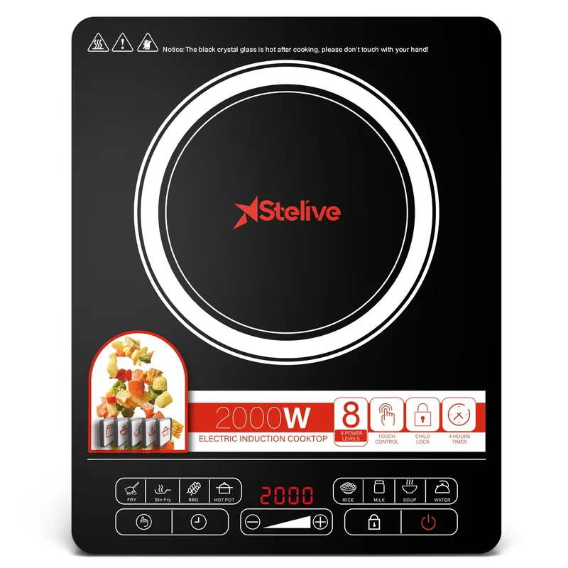Stelive 2000W Induction Cooktop – Touch-Control Portable Burner with 8 Power Levels (Black)
